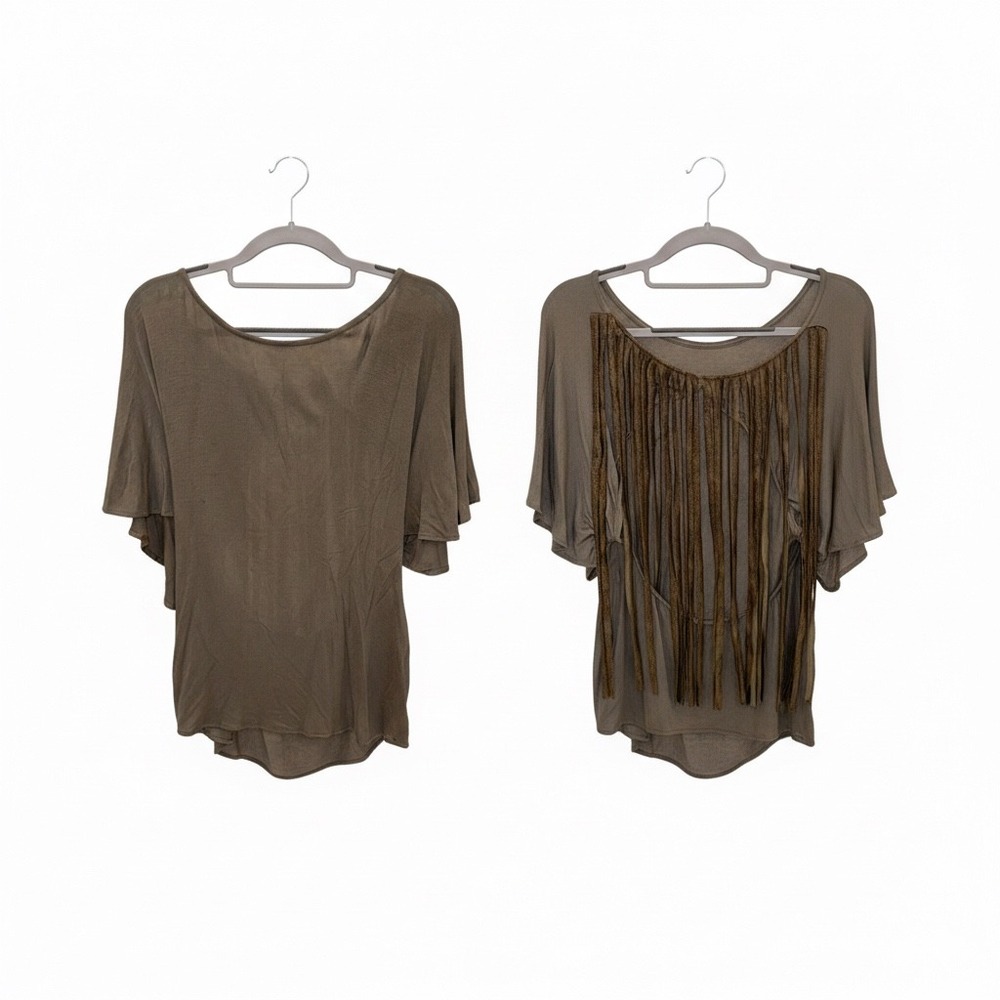 ASTARS Women's Grey Fringed Dolman Sleeve Tunic‎ Top Size S Made in USA